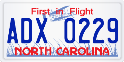 NC license plate ADX0229