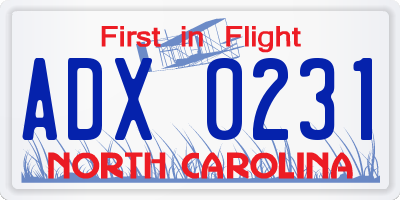 NC license plate ADX0231