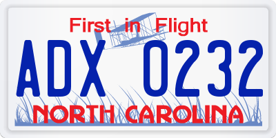 NC license plate ADX0232