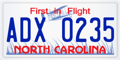 NC license plate ADX0235
