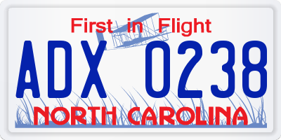 NC license plate ADX0238