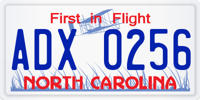 NC license plate ADX0256