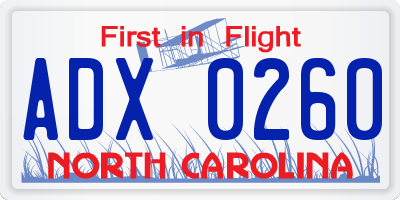 NC license plate ADX0260