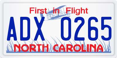 NC license plate ADX0265
