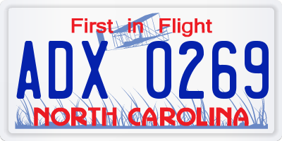 NC license plate ADX0269
