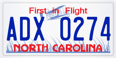 NC license plate ADX0274