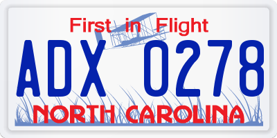 NC license plate ADX0278