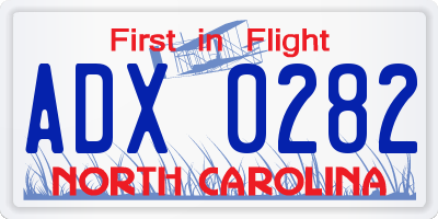 NC license plate ADX0282