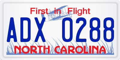 NC license plate ADX0288