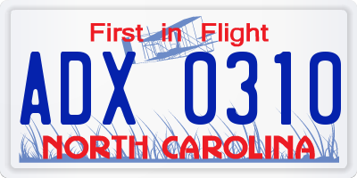 NC license plate ADX0310