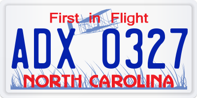 NC license plate ADX0327