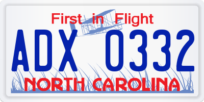 NC license plate ADX0332