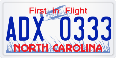 NC license plate ADX0333