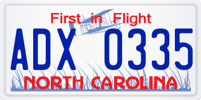 NC license plate ADX0335