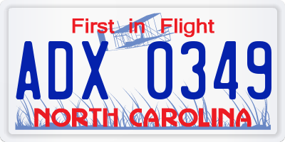 NC license plate ADX0349
