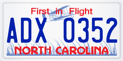 NC license plate ADX0352