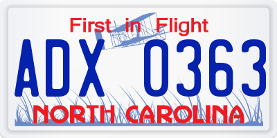 NC license plate ADX0363