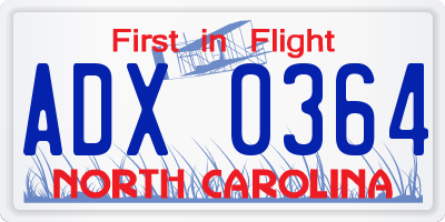 NC license plate ADX0364