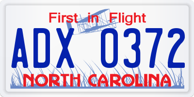 NC license plate ADX0372