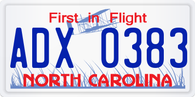 NC license plate ADX0383
