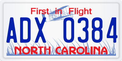 NC license plate ADX0384