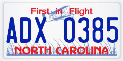 NC license plate ADX0385
