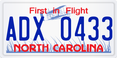 NC license plate ADX0433