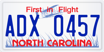 NC license plate ADX0457