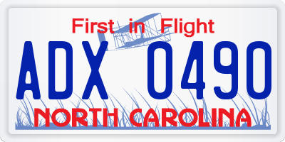 NC license plate ADX0490