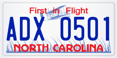 NC license plate ADX0501