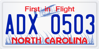 NC license plate ADX0503