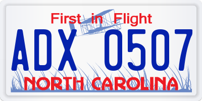 NC license plate ADX0507