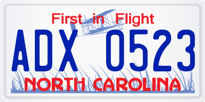 NC license plate ADX0523