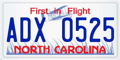 NC license plate ADX0525