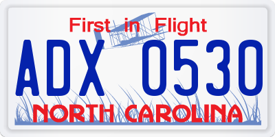 NC license plate ADX0530