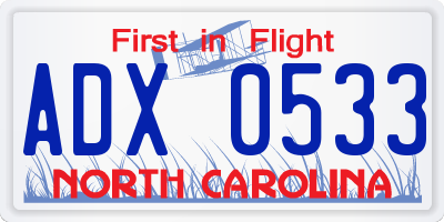 NC license plate ADX0533