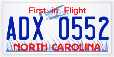 NC license plate ADX0552
