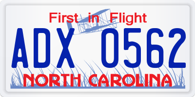 NC license plate ADX0562