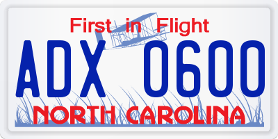 NC license plate ADX0600