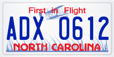 NC license plate ADX0612