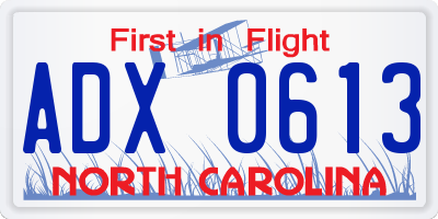 NC license plate ADX0613