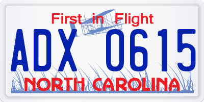 NC license plate ADX0615