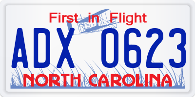 NC license plate ADX0623