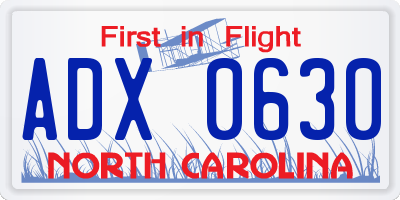 NC license plate ADX0630