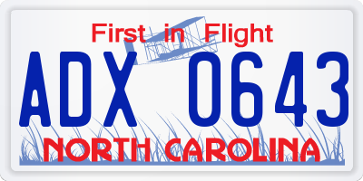 NC license plate ADX0643
