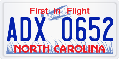 NC license plate ADX0652