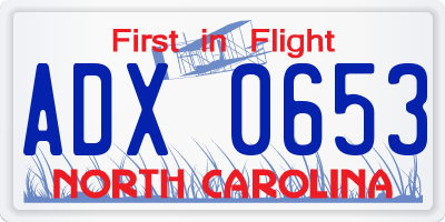 NC license plate ADX0653