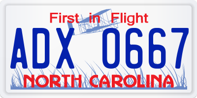 NC license plate ADX0667