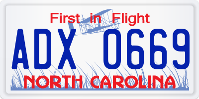 NC license plate ADX0669