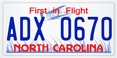 NC license plate ADX0670